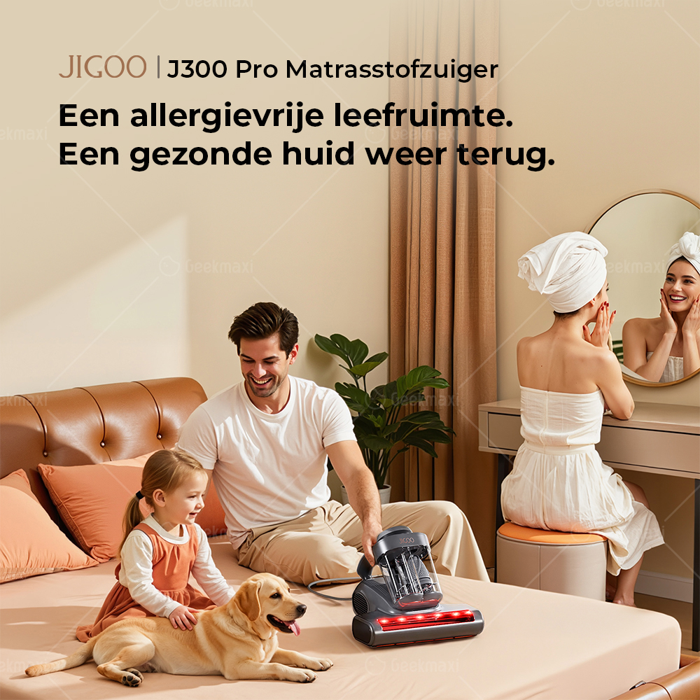 JIGOO J300 Pro Smart Dual-Cup Matrasstofzuiger, 14 kPa Zuigkracht, Diepe U-Fir Sterilisatie, UV-licht - Grijs