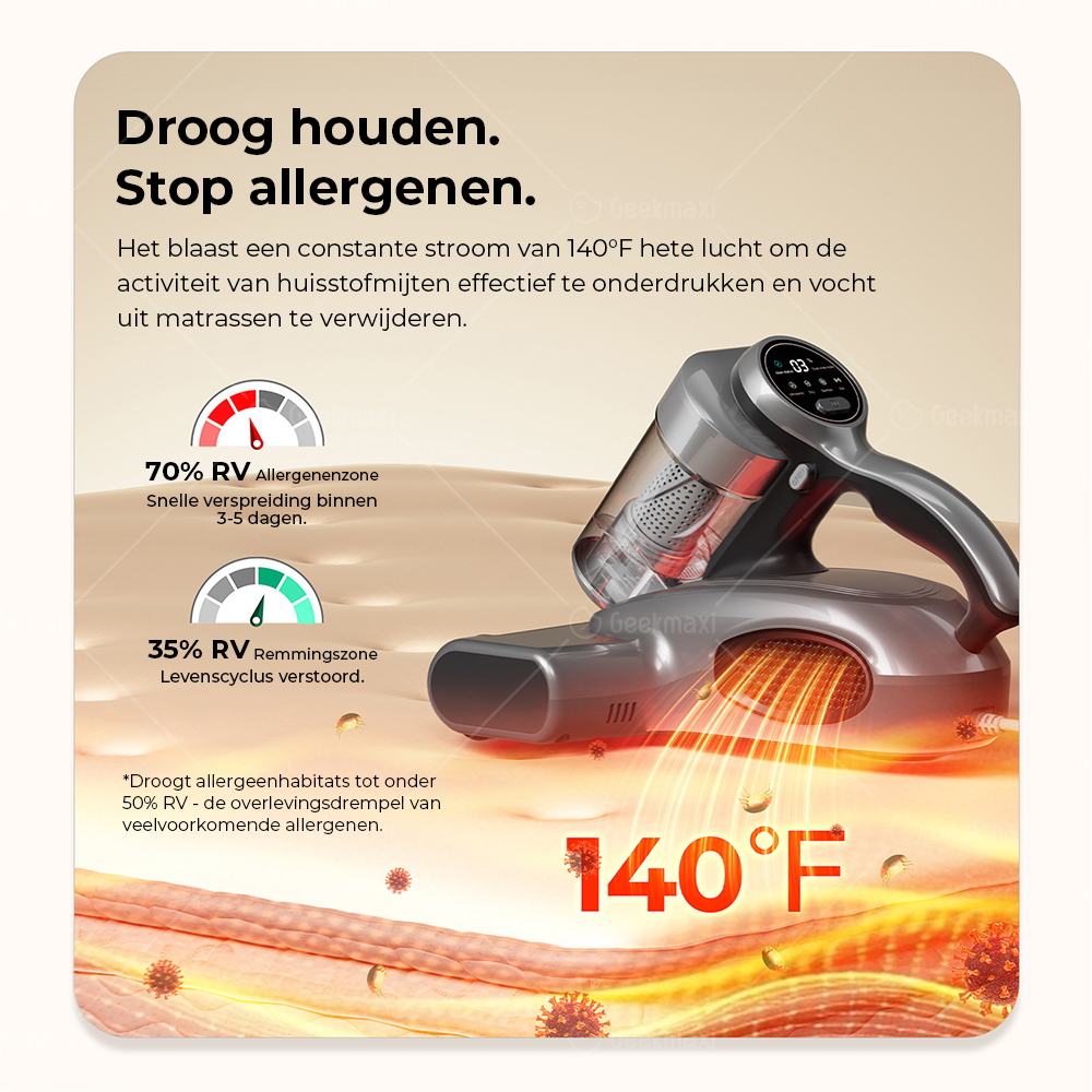 JIGOO J300 Pro Smart Dual-Cup Matrasstofzuiger, 14 kPa Zuigkracht, Diepe U-Fir Sterilisatie, UV-licht - Grijs