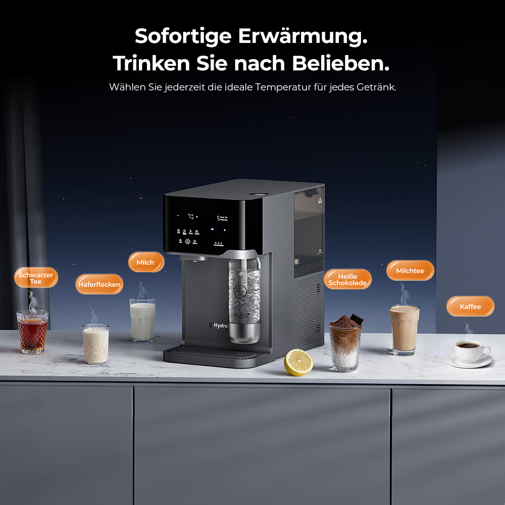 Hydrofast C300 RO-Tischwasserfilter – Eis- & Sprudelwasser, UV, 6-stufige Filtration
