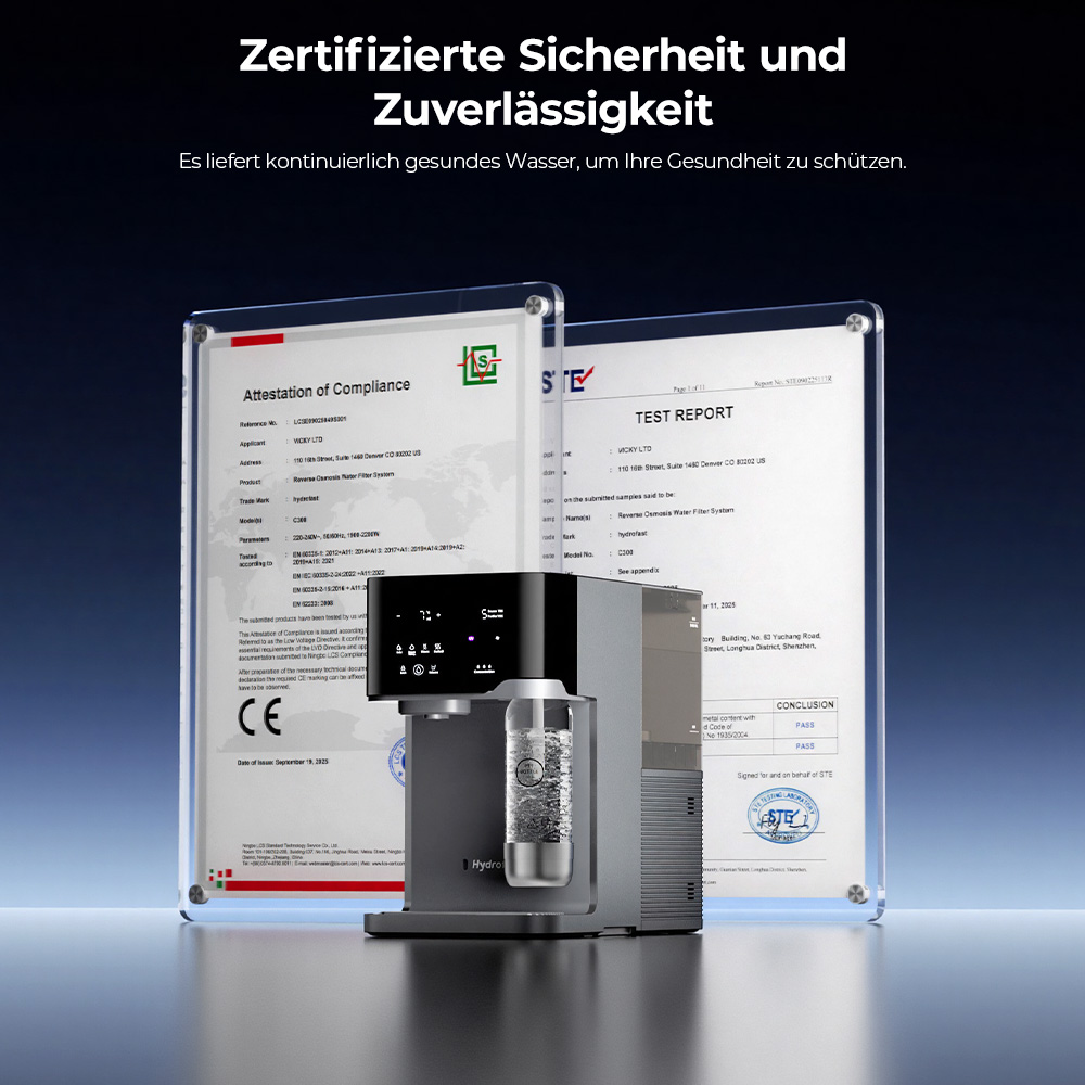 Hydrofast C300 RO-Tischwasserfilter – Eis- & Sprudelwasser, UV, 6-stufige Filtration