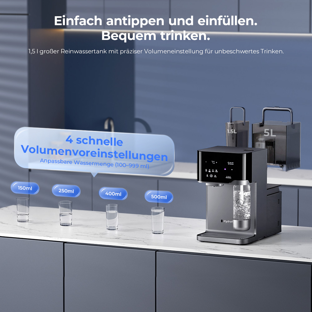 Hydrofast C300 RO-Tischwasserfilter – Eis- & Sprudelwasser, UV, 6-stufige Filtration