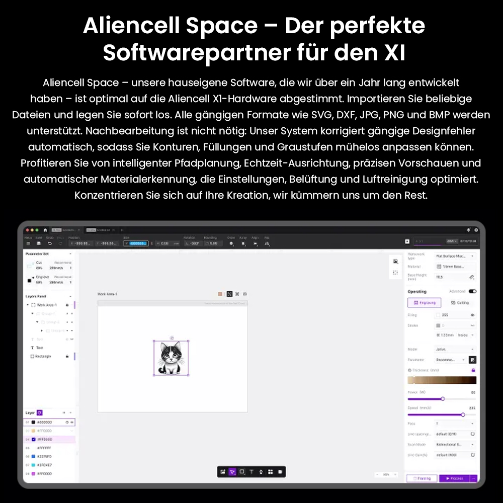 Aliencell X1 40W Desktop Diodenlasergravierer + Luftpumpe, 600mm/s Geschwindigkeit, 0.08×0.1mm Spot - Weiß