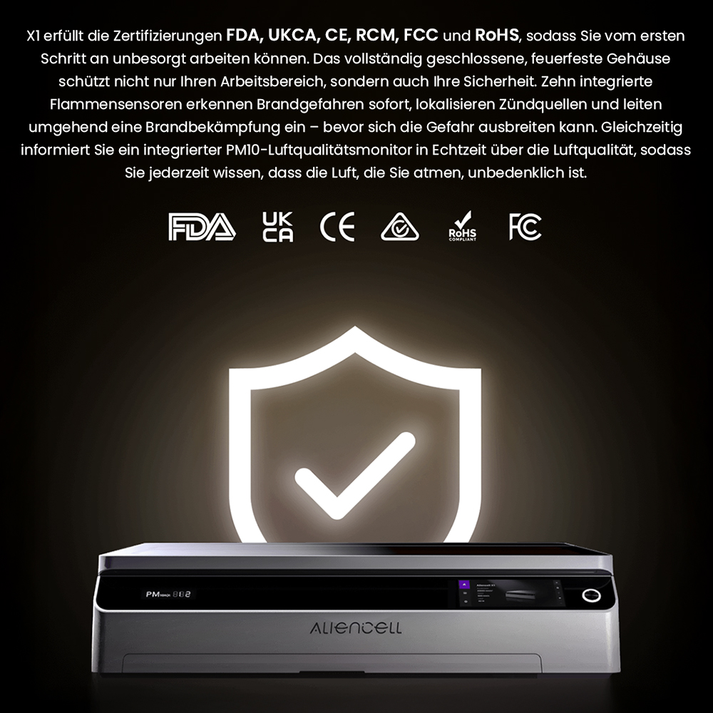Aliencell X1 40W Desktop Diodenlasergravierer + Luftpumpe, 600mm/s Geschwindigkeit, 0.08×0.1mm Spot - Weiß
