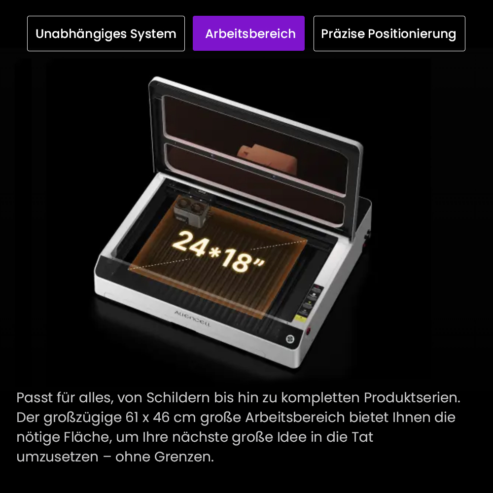 Aliencell X1 40W Desktop Diodenlasergravierer + Luftpumpe, 600mm/s Geschwindigkeit, 0.08×0.1mm Spot - Weiß