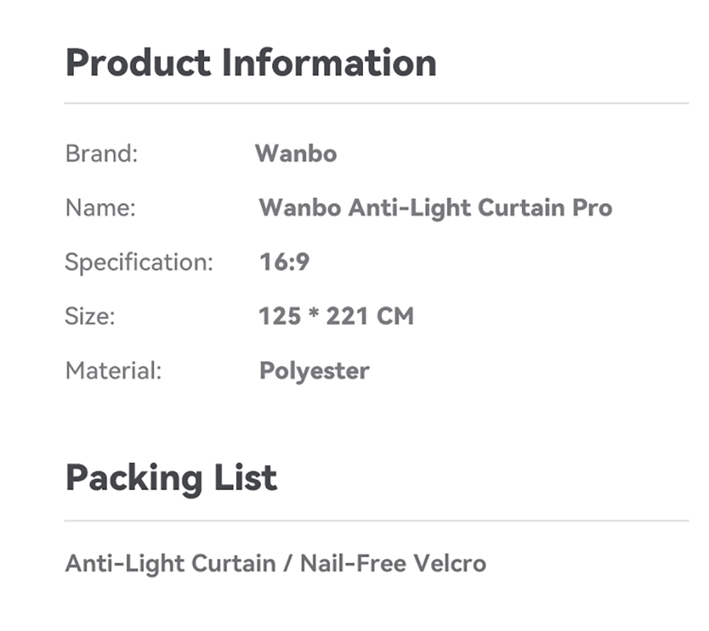 WANBO HD Anti-Light-Projektionswand, 150° Sichtfeld, 30° Sichtfeldwinkel, 1,8-fache Farbverstärkung