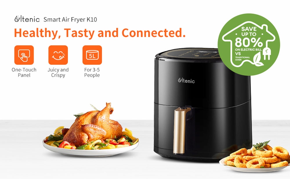 Ultenic K10 Air Fryer, Without Oil, 5L, Hot Electric Oven Oilless Cooker Multipurpose Dee - Black