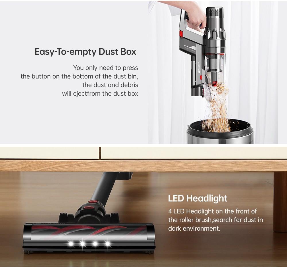 Proscenic P11 Cordless Bagless Stick Vacuum Cleaner 25KPa Suction with Carpet Boost Wet Dry Vacuum Mop with Charge Dock