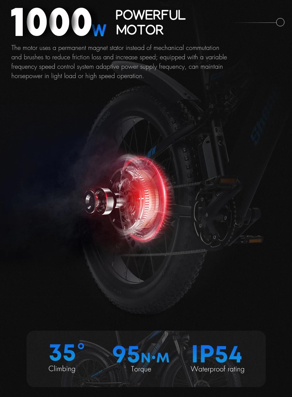 Shengmilo MX03 26 Inch Fat Tires Electric Bike - 48V 1000W Brushless Motor & 17Ah Battery
