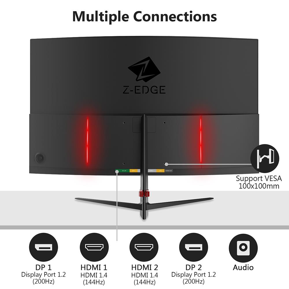 Z-Edge UG27 27 Curved Gaming Monitor, 1920x1080 200/144Hz, AMD Freesync Premium Display Port HDMI, Speakers