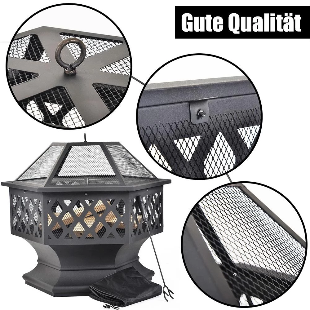 Fire Pit with Grill Grate, Fire Bowl with Spark Guard Pit for BBQ, Heating, Garden, Patio