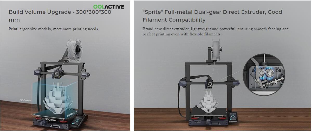 Creality Ender-3 S1 Plus 3D Printer, Sprite Dubbele versnelling Directe extruder, 300x300x300mm