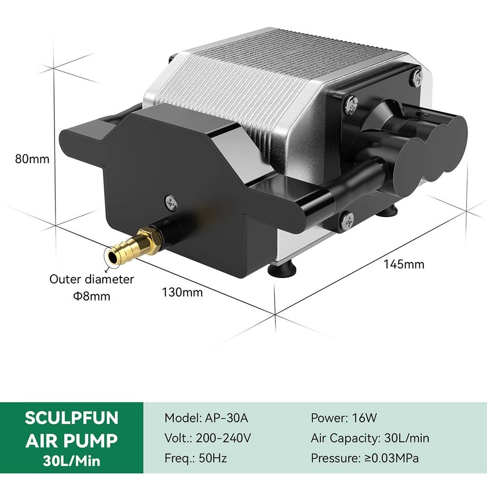 SCULPFUN 30L/Min 200-240V luchtpompcompressor voor lasergraveermachine, instelbare snelheid - EU-stekker