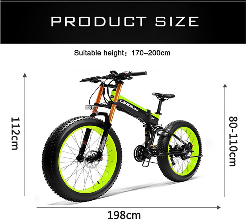 LANKELEISI T750 Plus 26*4.0 Inch Fat Tire Foldable Electric Bike - 48V 1000W Motor & 17.5Ah Lithium Battery