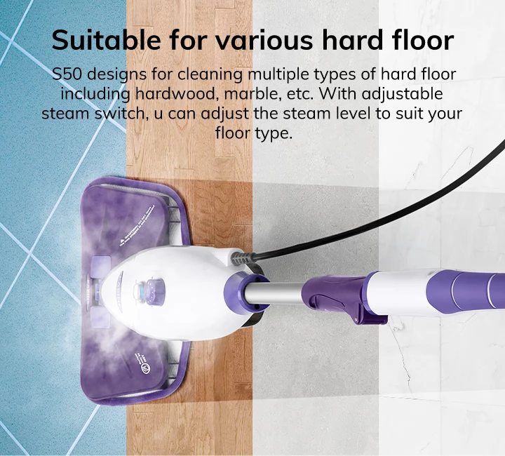 EASINE by ILIFE S50 1300W Wired Steam Mop 450ml Water Tank 10 Levels Adjustable 120 Degree Celsius High-Temperature