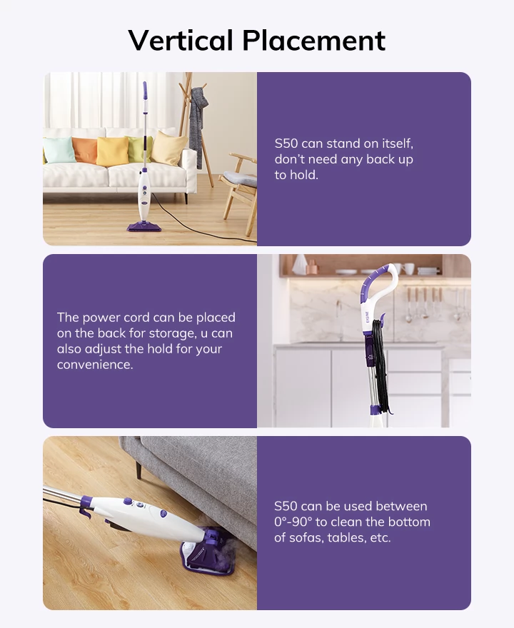 EASINE by ILIFE S50 1300W Wired Steam Mop 450ml Water Tank 10 Levels Adjustable 120 Degree Celsius High-Temperature