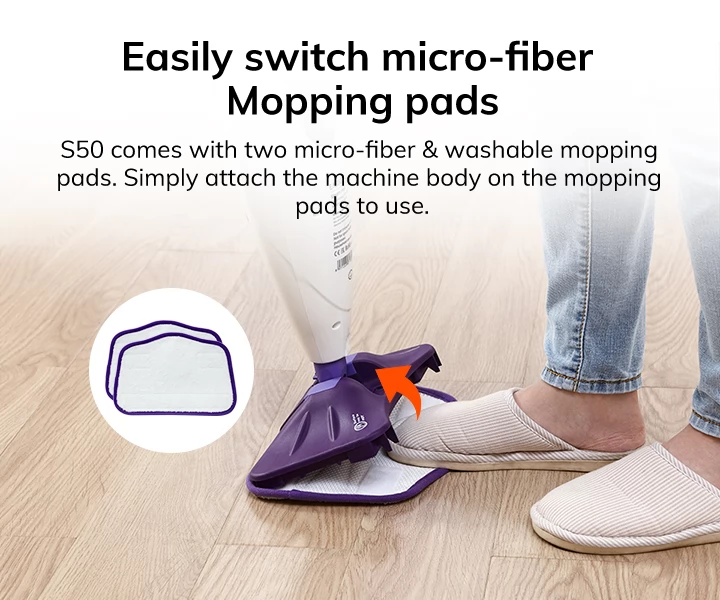 EASINE by ILIFE S50 1300W Wired Steam Mop 450ml Water Tank 10 Levels Adjustable 120 Degree Celsius High-Temperature