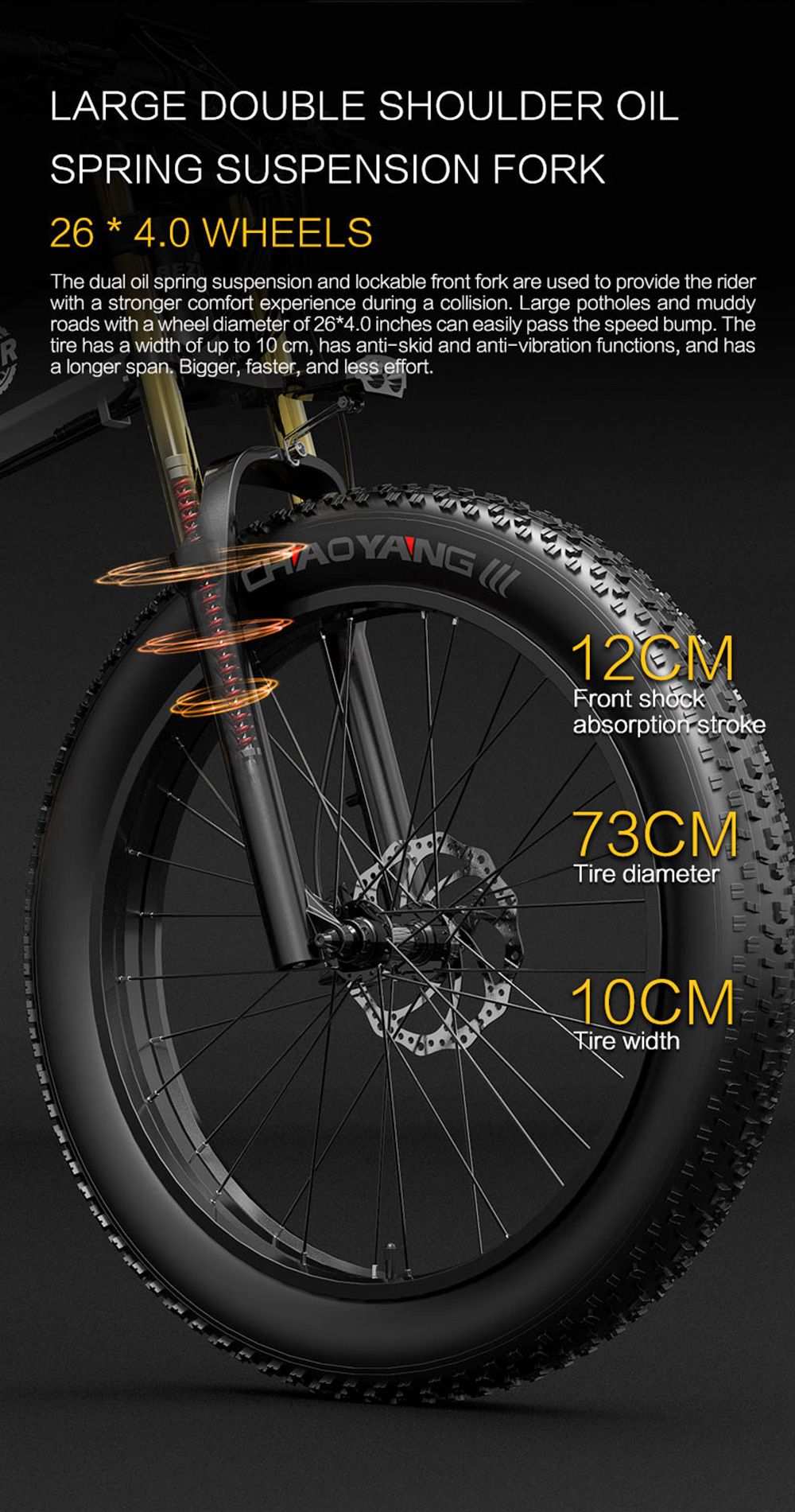 BEZIOR X-PLUS Mountain Electric Bike, 1500W Motor, 48V 17.5Ah Battery, 26*4.0 Tire, 40 km/h Max Speed -Black