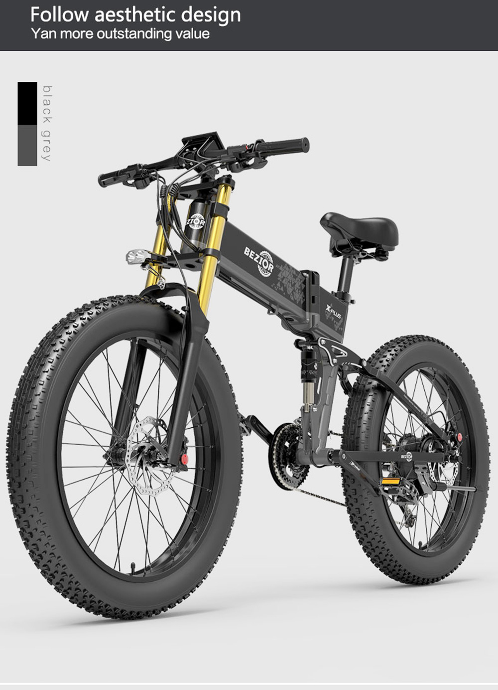 BEZIOR X-PLUS Mountain elektrische fiets, 1500W motor, 48V 17.5Ah accu, 26*4.0 band, 40 km/h max snelheid - Rood