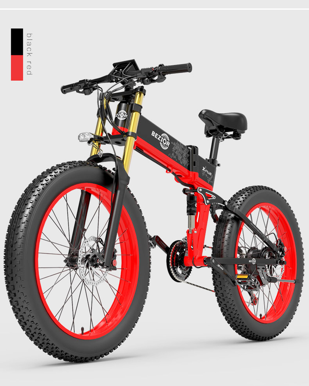 BEZIOR X-PLUS Mountain elektrische fiets, 1500W motor, 48V 17.5Ah accu, 26*4.0 band, 40 km/h max snelheid - Rood
