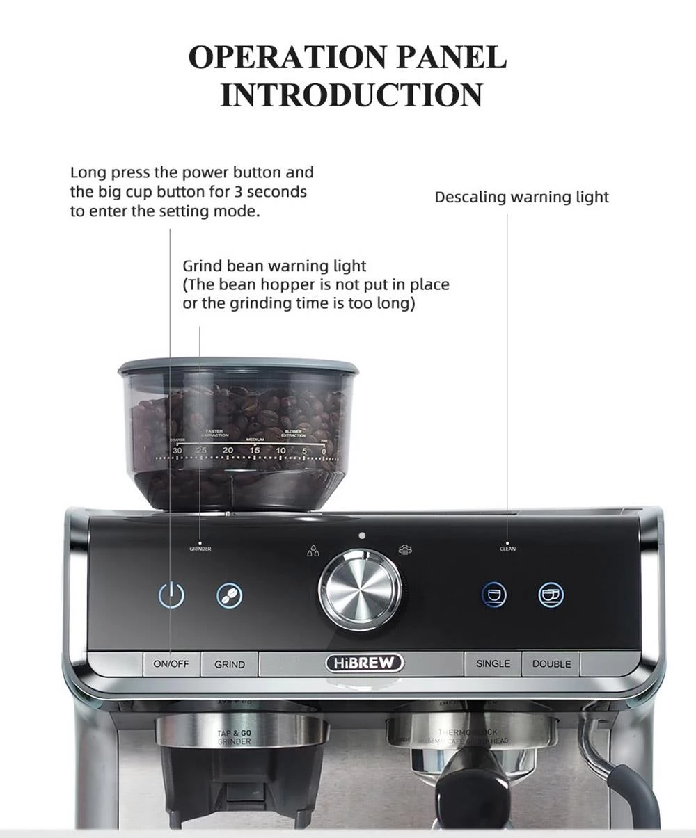 HiBREW H7 1550W Kaffeemaschine, 19Bar Kaffeemaschine mit Latte Cup Pulverstampfer Elektronische Waage