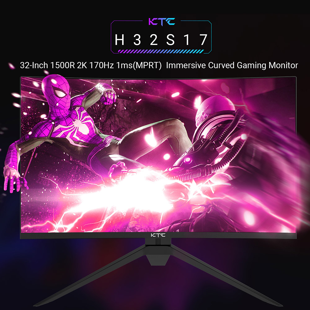 KTC H32S17 Gaming Monitor 32-inch 2560x1440 QHD 170Hz HVA Curved 1500R 1ms Response Time, Supports Vesa Mounting Standard