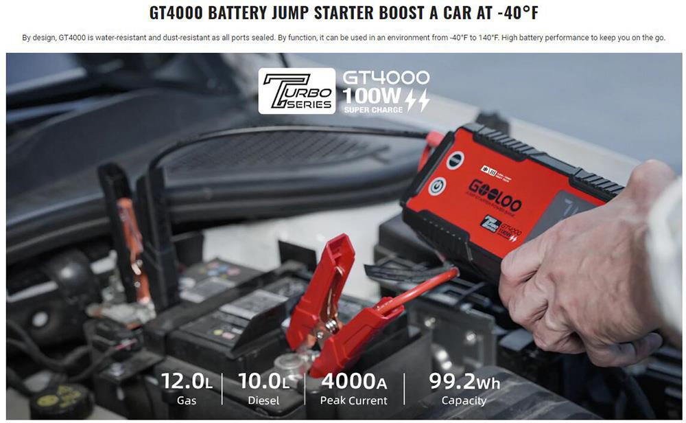 GOOLOO GT4000 Jump Starter, 4000A Peak Car Starter, 12V Jump Box, 26800mAh Power Bank, 400 Lumen LED Light