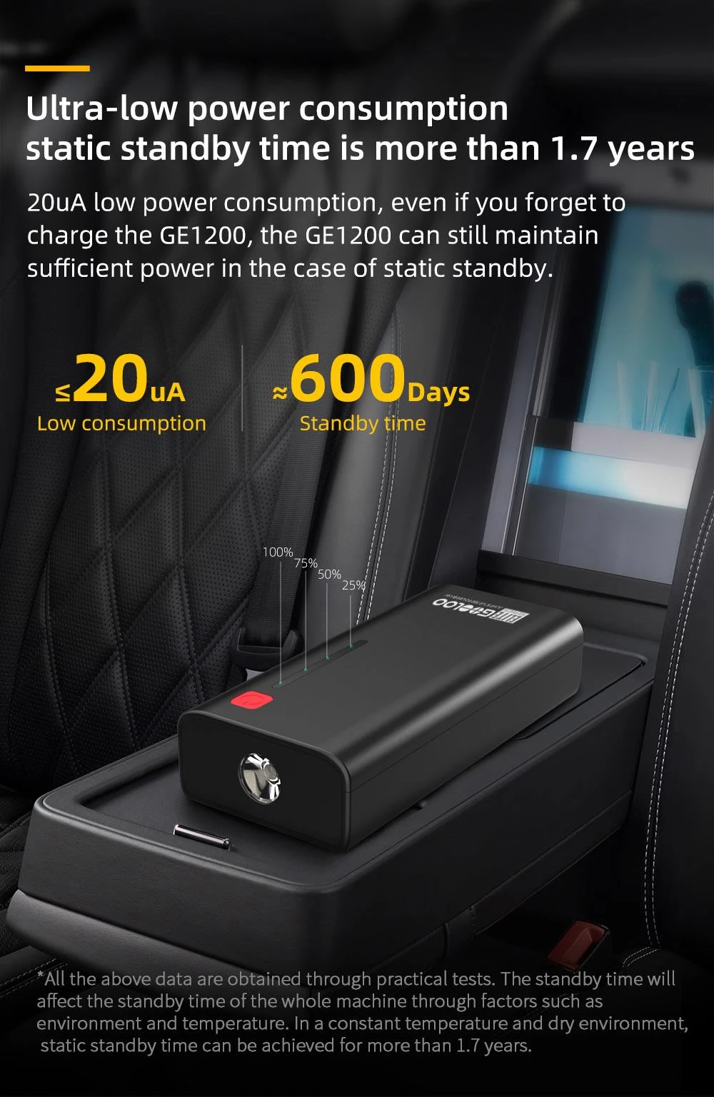 GOOLOO GE1200 Jumpstarter, 1200A piekautostarter, 18000 mAh draagbare accu, 12V automatische batterijbooster, LED-licht