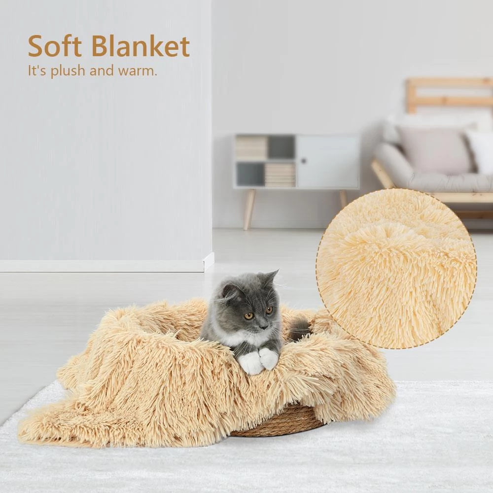 Fluffee Cat Bed with 100% Polyester Blanket, Typha Orientalis Basket, for Pets Weighing 0-15kg