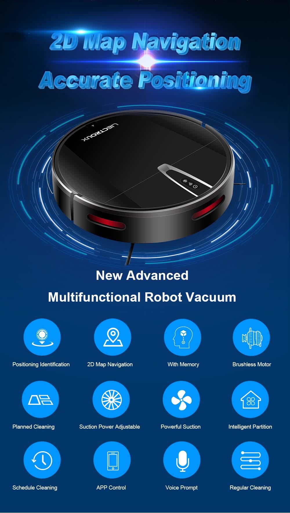 LIECTROUX V3S Pro Robotstofzuiger, 4000Pa Zuigkracht, Droog Nat Dweilen, 2D Kaartnavigatie, met Geheugen, WiFi App Stem