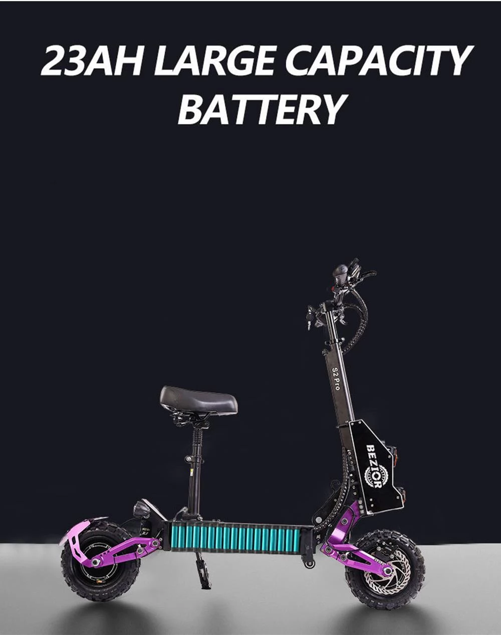 BEZIOR S2 PRO 11 Tire Electric Off-Road Scooter, 1200W*2 Dual Motor, 23Ah Battery, 65km/h Max Speed