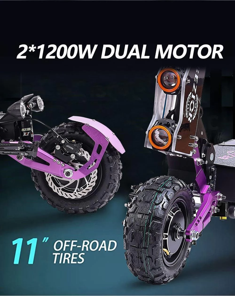 BEZIOR S2 PRO Elektro-Offroad-Roller mit 11 Zoll Reifen, 1200 W*2 Doppelmotor, 23 Ah Batterie, 65 km/h Höchstgeschwindigkeit