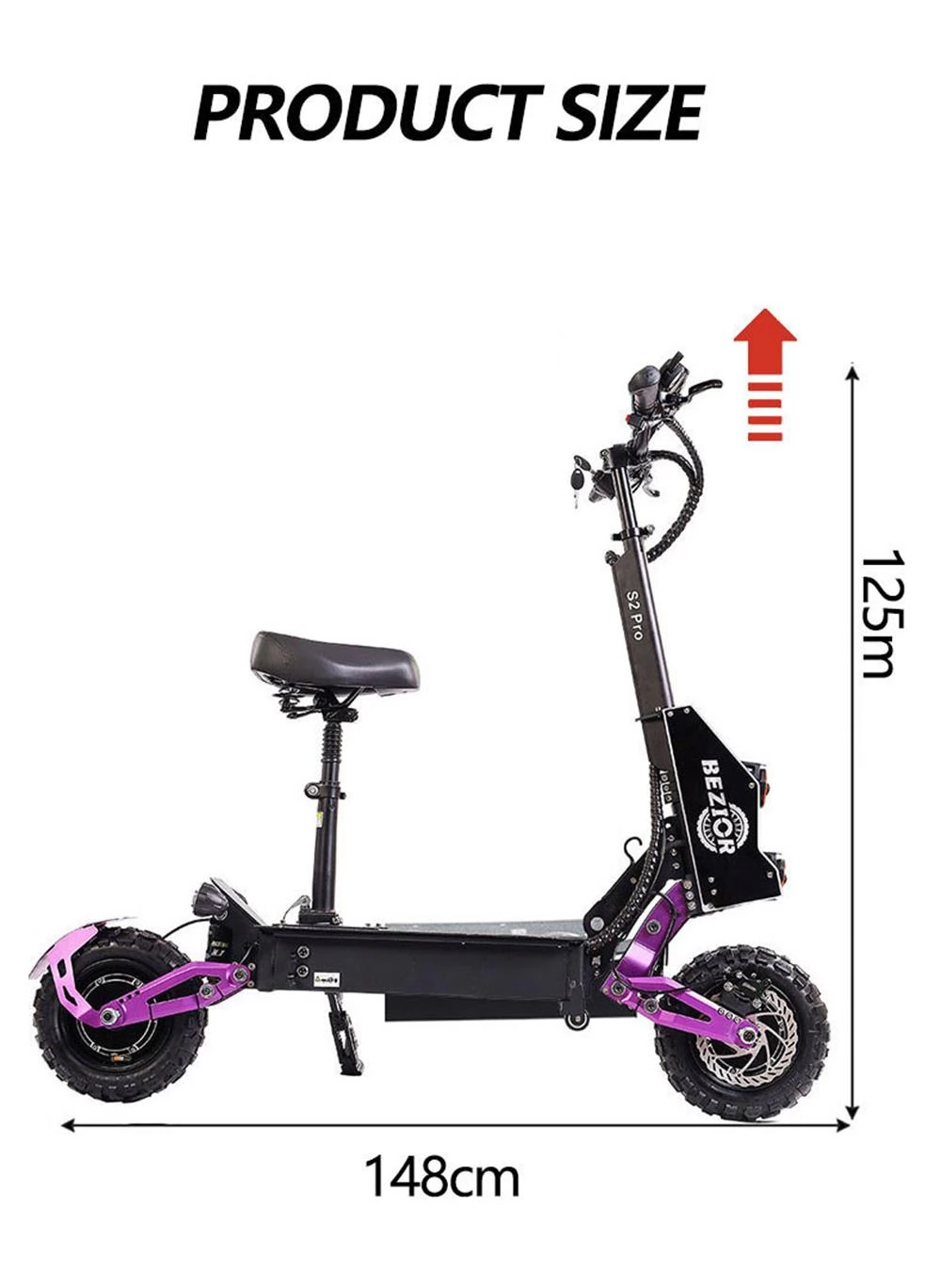 BEZIOR S2 PRO 11 Tire Electric Off-Road Scooter, 1200W*2 Dual Motor, 23Ah Battery, 65km/h Max Speed