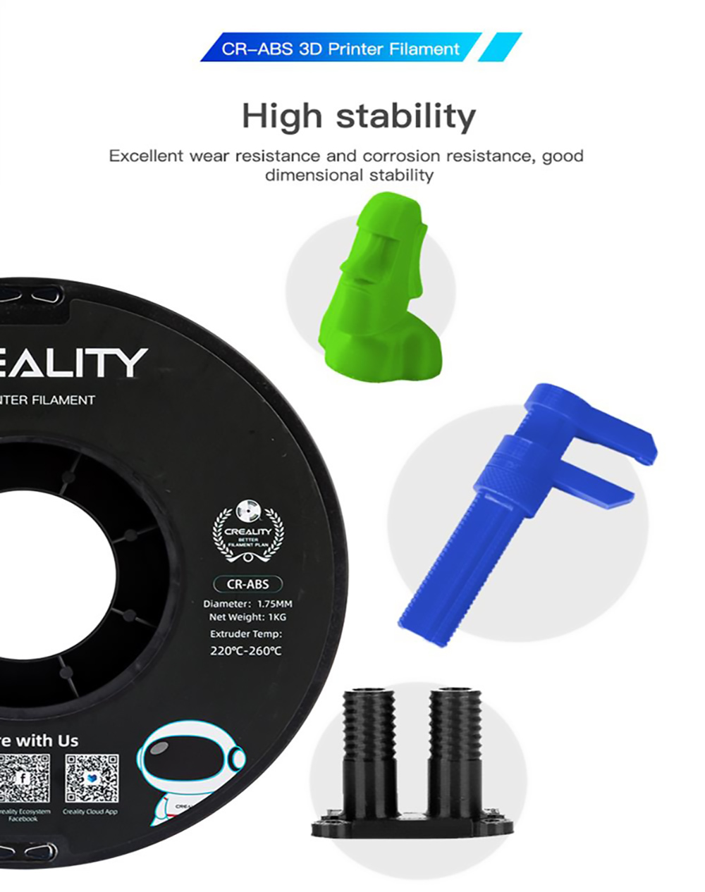 Creality CR 1.75mm ABS 3D Printing Filament 1KG - White
