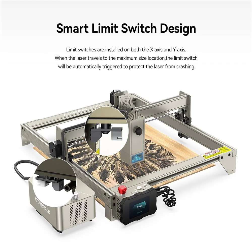 ATOMSTACK S20 Pro 20W Laser Engraver Cutter Kit, R3 Pro Rotary Roller, Honeycomb Panel, Quad-core Diode Laser, 400x400mm