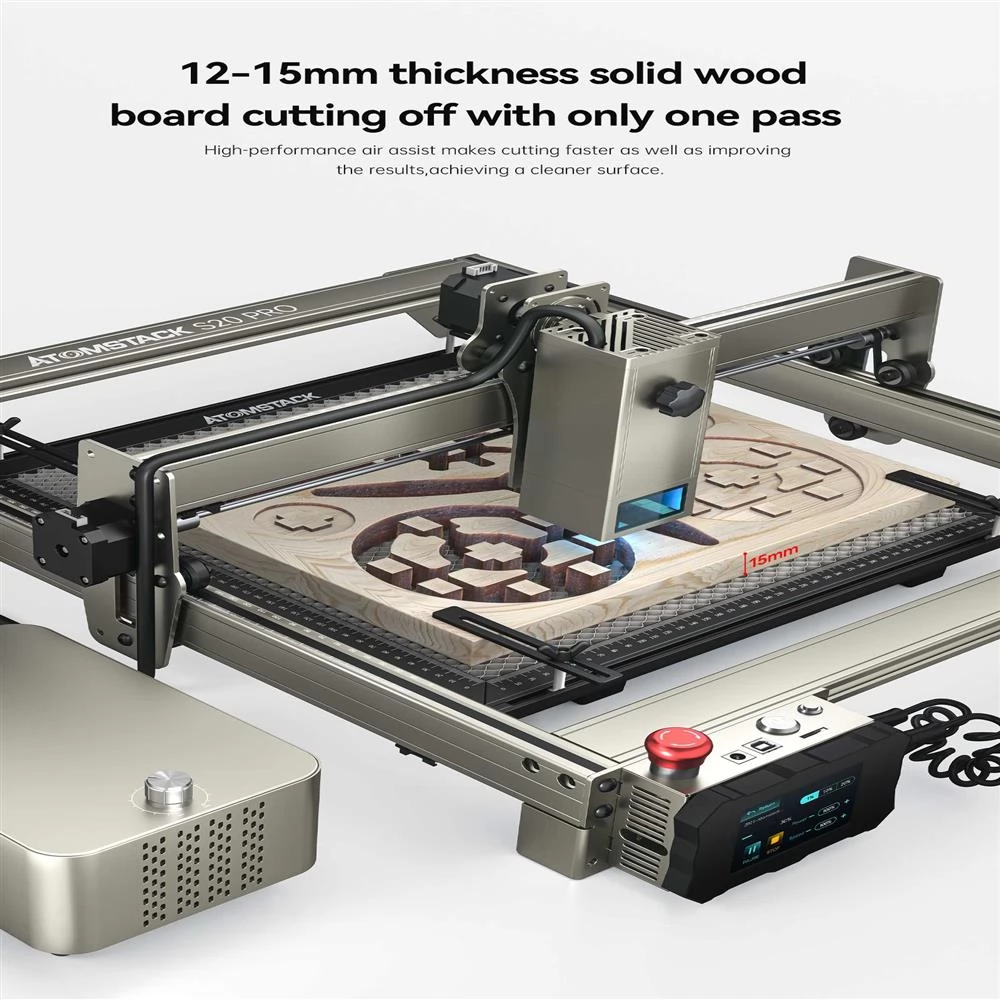 ATOMSTACK S20 Pro 20W Lasergravur-Schneidsatz, R3 Pro Rotationswalze, Wabenplatte, Quad-Core Diodenlaser, 400x400mm