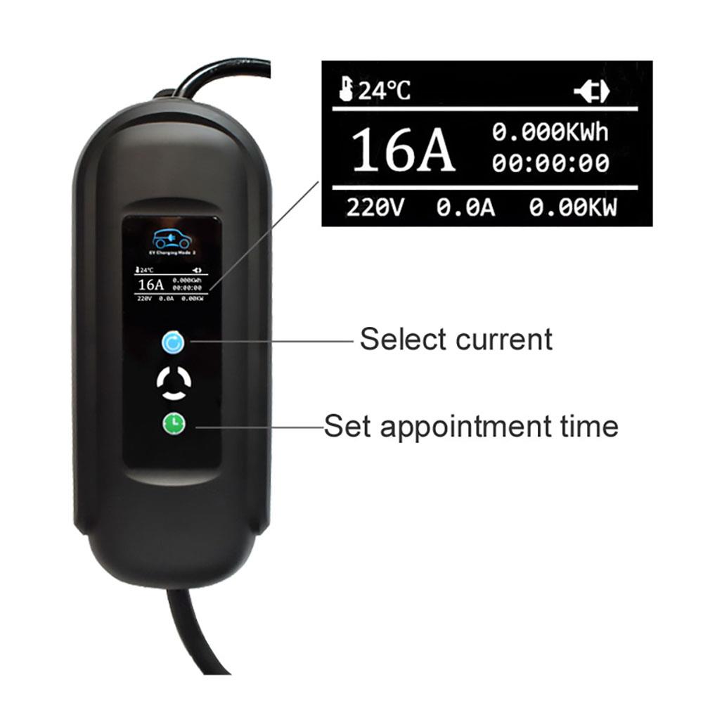 ANDAIIC EV Charger Electric Car Portable Charger Type 2 IEC62196 Mode 2 8/10/13/16A 3 Phase Current Adjustable 5m Cable