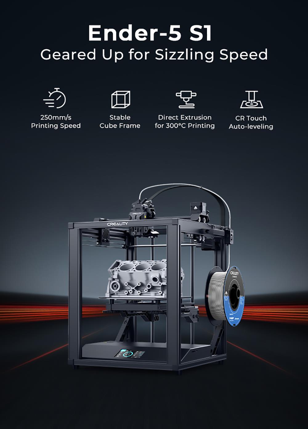 Creality Ender-5 S1 3D Drucker, 250mm/s, Sprite Direct Extruder, 300 Celsius Grad Druck, 220*220*280mm - EU Stecker