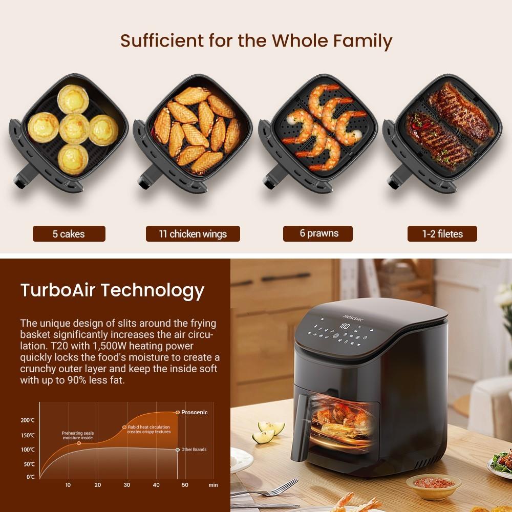 Proscenic T20 1500W Multifunctional Air Fryer, 3.5L Capacity, 12 Presets Functions, Online Recipes, Touch Display