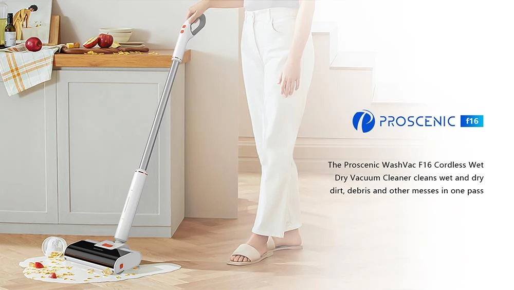 Proscenic Washvac F16 Cordless Wet Dry Vacuum Cleaner, 3-in-1 Sweep Mop Vacuum, 3300ml Clean Water Tank, Self-cleaning