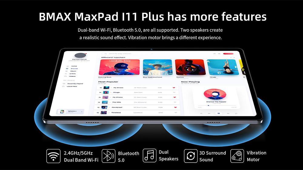 BMAX I11 PLUS 10.36in 4G Tablet, 8GB Geheugen, 128GB Opslag, 2K 1PS Scherm, Android 12, 5MP 13MP Camera, 6600mAh Batterij