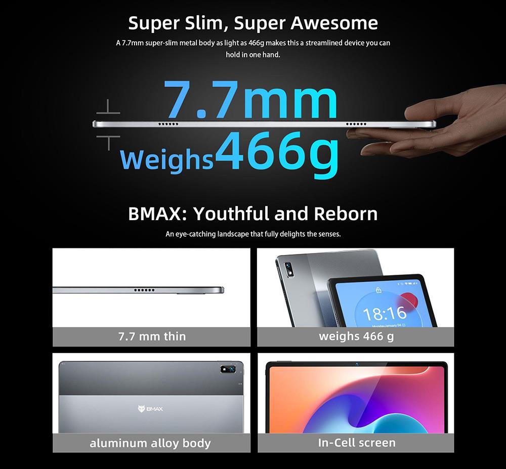 BMAX I11 PLUS 10.36in 4G Tablet, 8GB Memory, 128GB Storage, 2K 1PS Screen, Android 12, 5MP 13MP Camera, 6600mAh Battery