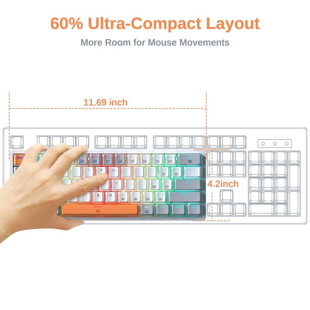 Redragon K624WGO-RGB Mechanische Tastatur mit 61 Tasten, roter Schalter, US-Layout, Hot-Swap-fähig