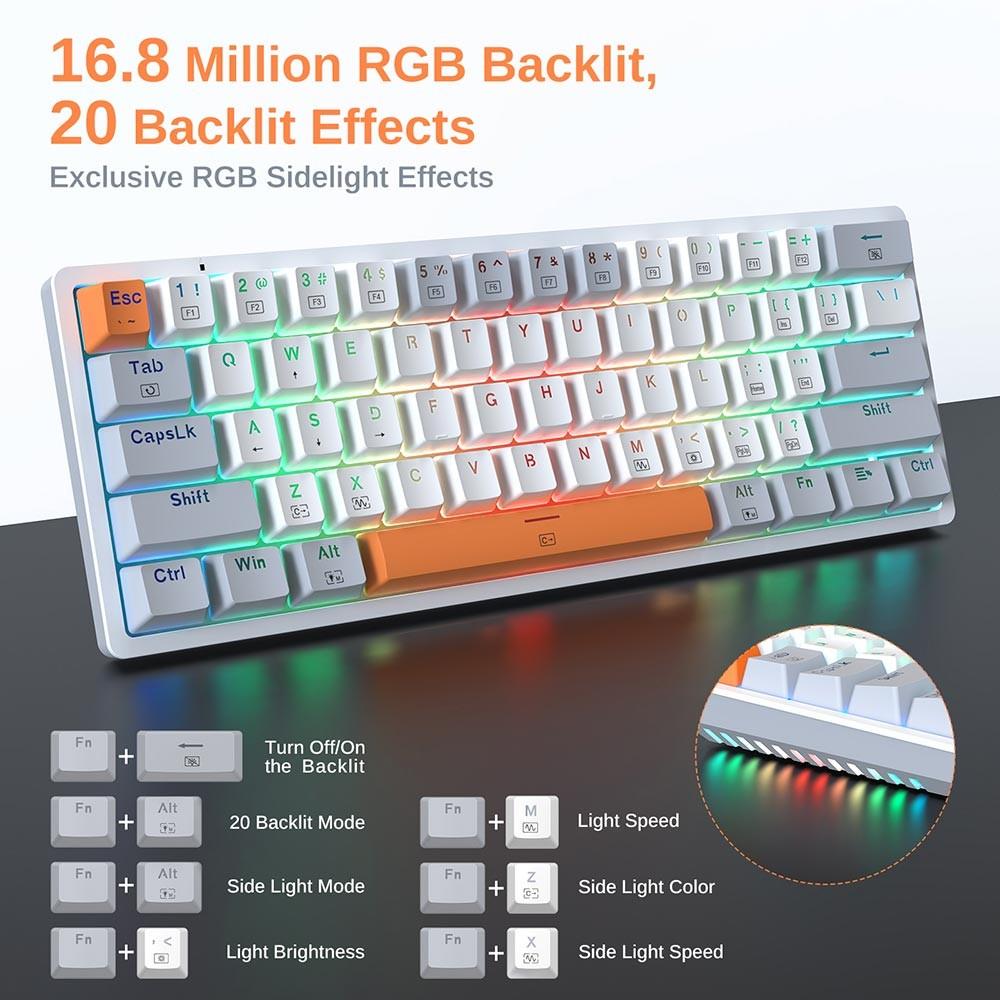 Redragon K624WGO-RGB 61-Key RGB Backlight Mechanical keyboard, Red Switch, US Layout, Hot-Swappable