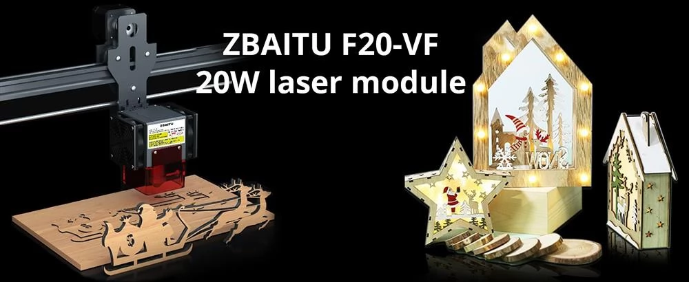 ZBAITU M81 F20 VF 20W Laser Engraver Cutter with Updated Drag Chain Kits, Fixed-focus, Air Assist, 810*460mm