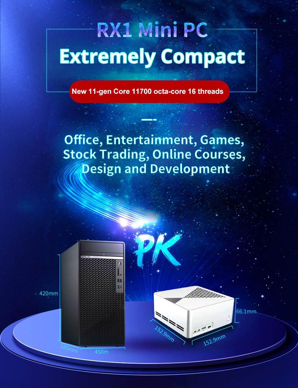 RX1 Mini PC, Windows 11 4K, G5900 Processor, UHD610 Graphics, 8GB DDR4 256GB SSD