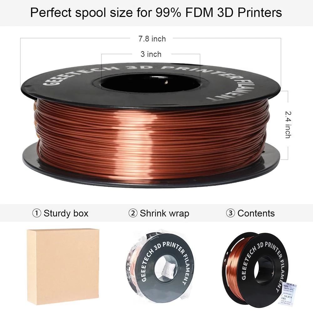 Geeetech Silk PLA Filament voor 3D Printer, 1.75mm Dimensionale nauwkeurigheid +/-0.03mm 1kg Spool (2.2 lbs) - Koper