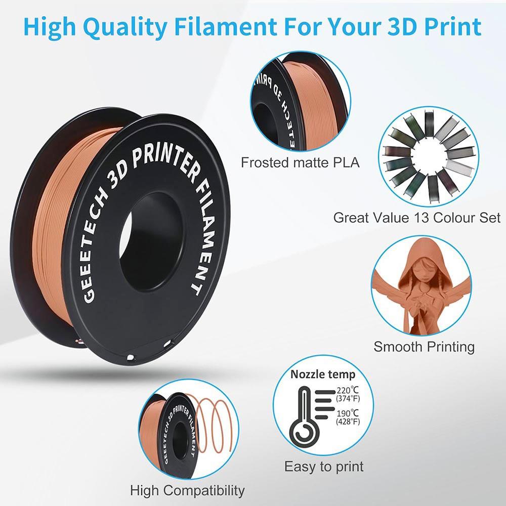 Geeetech Matte PLA Filament for 3D Printer, 1.75mm Dimensional Accuracy  /- 0.03mm 1kg Spool (2.2 lbs) - Orange