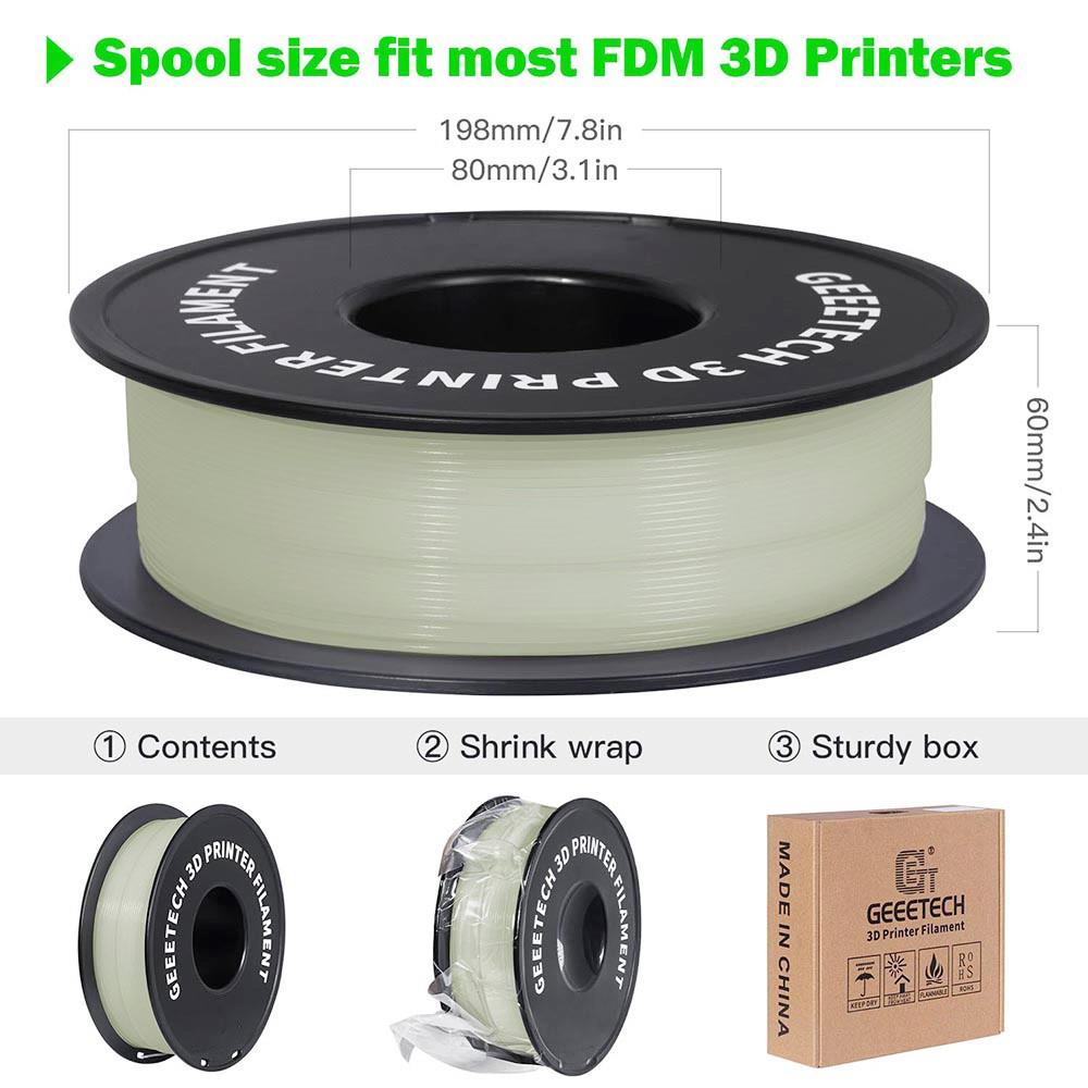 Geeetech leuchtendes PLA-Filament für 3D-Drucker, 1,75 mm Maßgenauigkeit +/- 0,03 mm, 1kg Spule – Grün