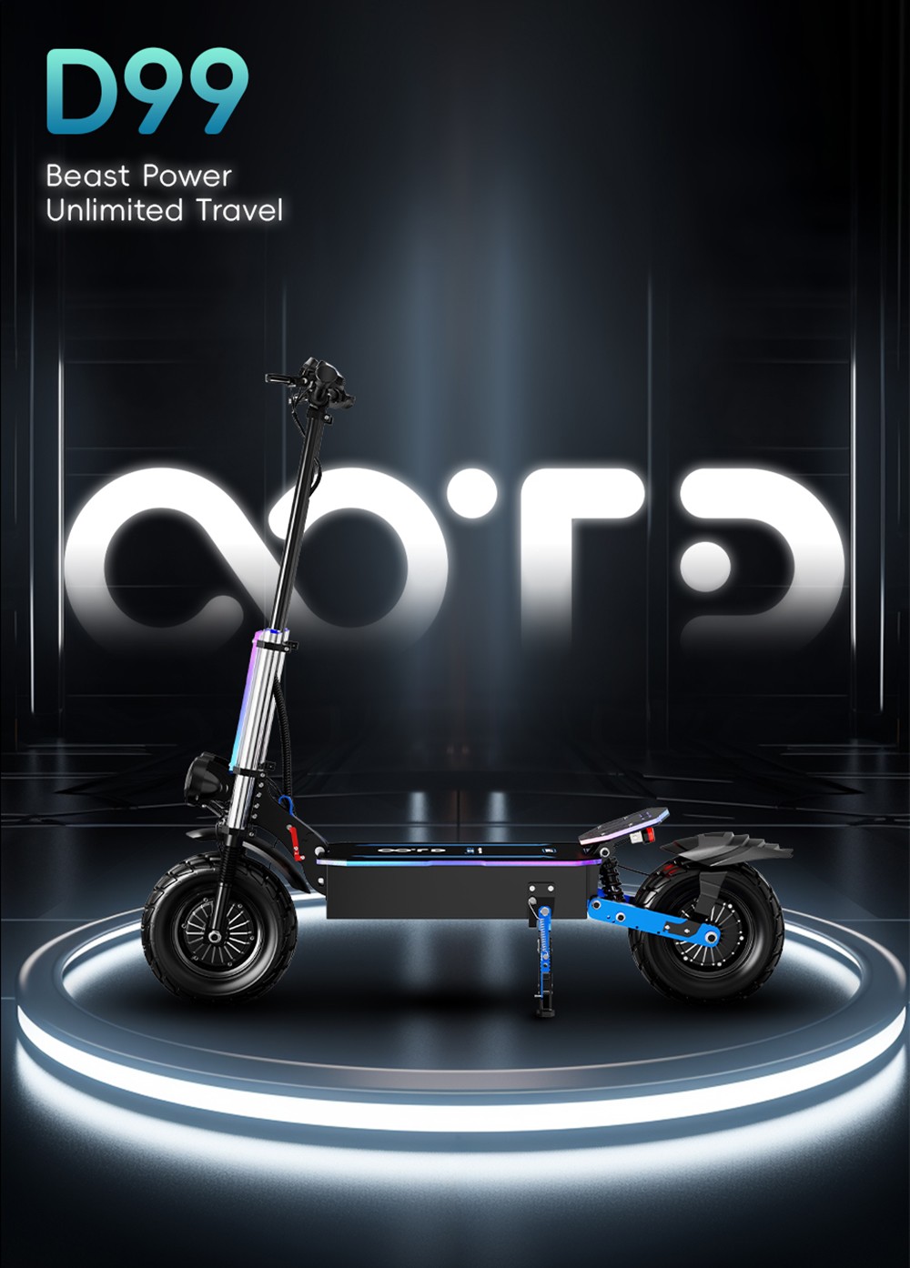 OOTD D99 Off-road Electric Scooter with Turn Signal Lights, 3000W*2 Motors, 60V 42Ah Battery,13 Inch Pneumatic Tires