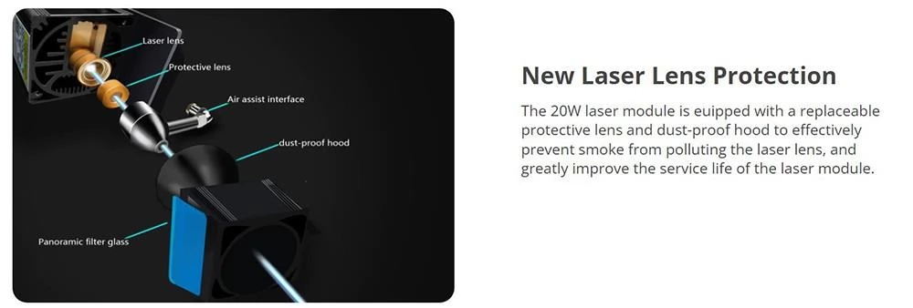 LONGER RAY5 20W Lasergravierer, 0.08*0.1mm Laserpunkt, Farb-Touchscreen, 32-Bit Chipsatz, APP Anschluss, 375*375mm